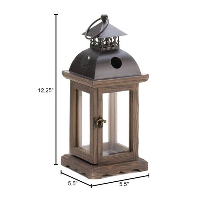 Rustic Brown Wood and Metal Hanging Candle Lantern