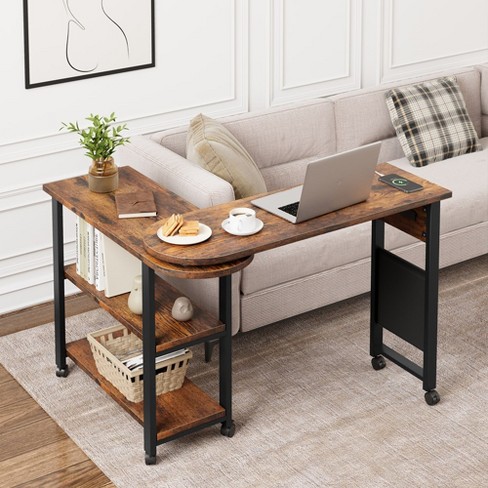 Trinity Sofa Table 360¡ãrotating Tabletop End Table, 2-tier Side Table With  Charging Station And Side Storage Pocket For Living Room, Bedroom, Brown :  Target