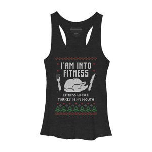 Women's Design By Humans Fitness Whole Turkey Ugly Christmas Sweater By shirtpublic Racerback Tank Top - 1 of 3