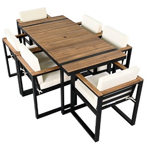 TiramisuBest 7-Piece Outdoor Patio Set - Aluminum Frame, 4 Chairs, 2 Swivel Rockers, Cushions, Rectangular Table w/Umbrella Hole (Bourbon Brown) - 1 of 4