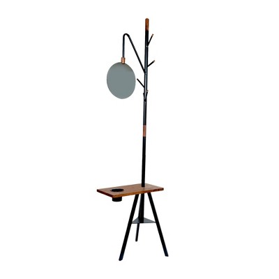 Standing Metal Coat Rack with Conjoined Mirror and Wooden Desk Brown/Black - The Urban Port