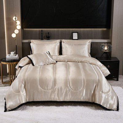 Satin Comforter Set with Sheet Set-Like Bed in a Bag, Ruffle Pinch Pleat Bedding, Soft Luxury Hotel Satin Quilt Set with Cushion Cover