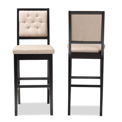 Elegant Sand Fabric & Dark Brown Wood Barstool Set, 2-Piece