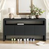 60" Modern 4-Door Sideboard with Open Shelf, Solid Wood Veneer Storage Cabinet for Living Room, Hallway, Dining, Black/Natural - ModernLuxe - 2 of 4