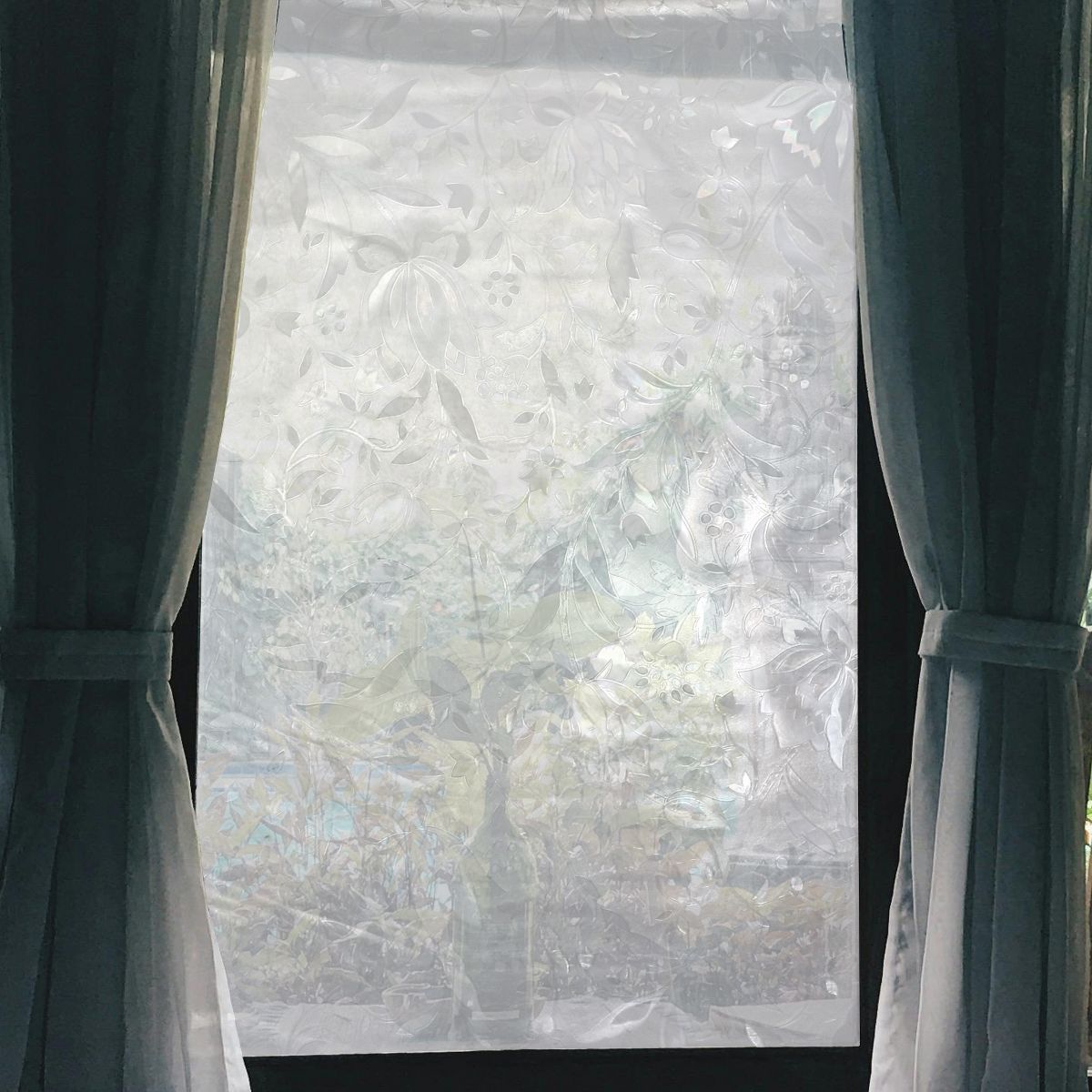 Unique Bargains Floral Pattern Window Privacy Film 78.74"L x 17.72"W Clear 1 Pc