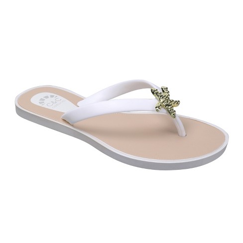 C&c California Women's Gold Medallion Flip Flop Thong Sandal In White Size  5-6 : Target