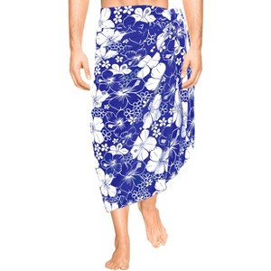 LA LEELA Men's Sarong Bath Swim Pareo Aloha Wrap One Size Blue Floral - 1 of 4