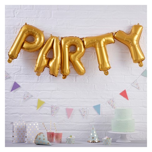 Mannli LETS PARTY Banner Balloons Garland Bunting with 2PCS Star Foil Balloons for Birthday Hen Party Decoration Gold 