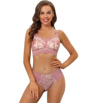 Allegra K Women's Lace Minimizer Adjustable Wide Straps Full Coverage Wireless  Bra And Panty Champagne 40e : Target