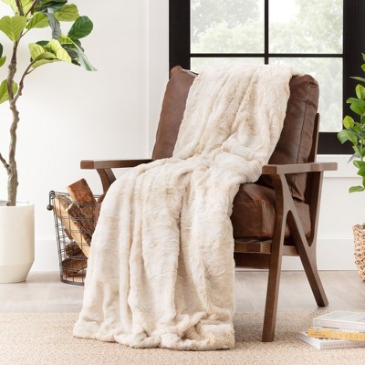 Luxurious Beige Faux Fur Reversible Sherpa Throw Blanket