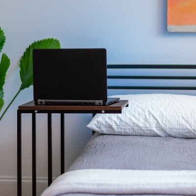 Classic C-Shaped Wood and Metal Multi-Functional Side Table, Brown