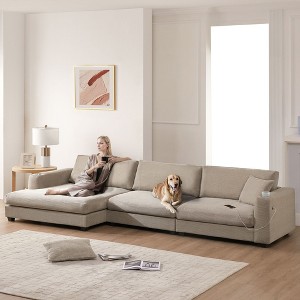 NicBex Couches for Living Room 134" Oversized L Shaped Couch Corduroy Sectional Sofa with USB Charging Port, Cup Holder, 50"Chais - 1 of 4