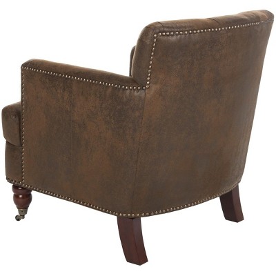 Contemporary Modern Brown Leather and Wood Accent Chair