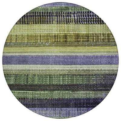 HomeRoots 8' Artichoke Green And Purple Round Striped Washable Indoor Outdoor Area Rug