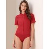 INSPIRE CHIC Women's Stand Collar Short Sleeve Office Work Shirt Button Down Bodysuits - 4 of 4