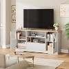 Coucheta 63" Farmhouse TV Stand with Wave Pattern - White & Natural Entertainment Center for 72" TVs, 2 Glass Door Cabinets - 3 of 4