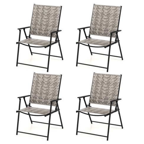 Tangkula Set of 4 Folding Chairs w/ Armrests Metal Frame for Garden No Assembly Patio - image 1 of 4