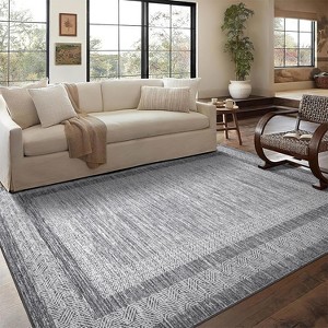Modern Rug Thin Washable Non-Slip Geometric Border Low Pile Foldable Soft Non-Shedding Indoor Accent Carpet - 1 of 4