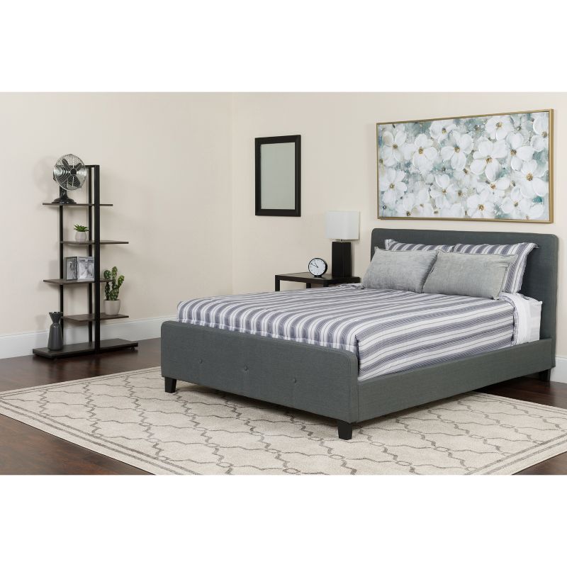 Emma and Oliver Queen Three Button Tufted Platform Bed/Mattress-Dark Gray Fabric, 2 of 5