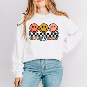 Simply Sage Market S.W.Smiley Checkered Good Vibes Smiley Face Sweatshirt - 1 of 4