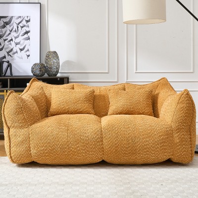 Chenille Double Bean Bag Sofa with Armrests and Foam Core, Square Recliner Seat for Indoor Relaxation and Gaming-Baofuwish