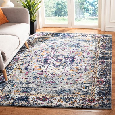 Grey and Navy Hand-Knotted Synthetic Area Rug