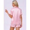 INSPIRE CHIC Women's Satin Silky Short Sleeve Shorts Button Down Lingerie Ruffle Pajamas Set - 3 of 4