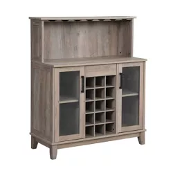 Wine Bar Cabinet with Glass Doors Gray Wash - Home Source
