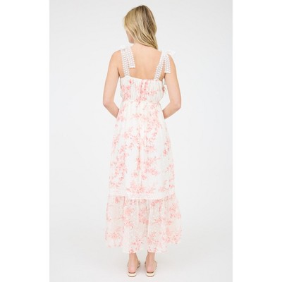 August Sky Women's Lace Trim Floral Midi Dress