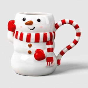 16 fl oz Christmas Earthenware Figural Snowman Mug - Wondershop™ - 1 of 3