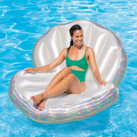 Summer Waves K71261000 75 x 57 Inch Large Stylish Holographic Open Seashell Inflatable Swimming Pool Lake Float with Quick Repair Patch, image 1 of 6 slides