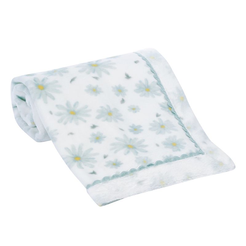 Lambs & Ivy Sweet Daisy White/Blue Floral Soft Luxury Fleece Baby Blanket, 4 of 8