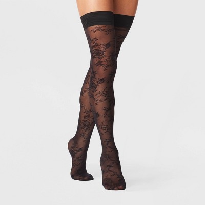 Women's Sheer Floral Thigh Highs - A New Day™ Black S/m : Target