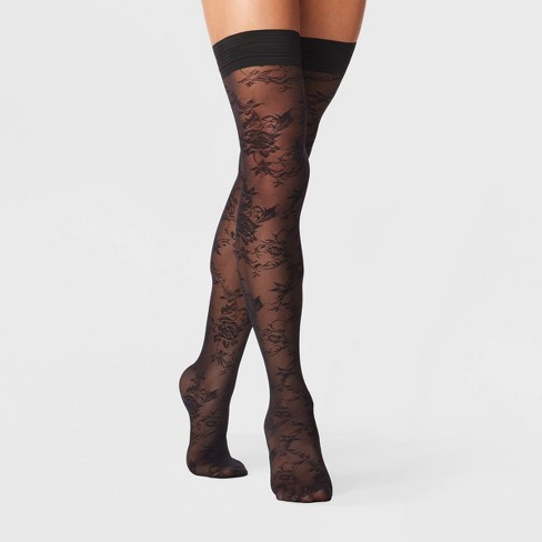 24 Pairs One Size Black Sheer Floral Chain Tights - Womens Pantyhose - at 