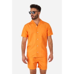OppoSuits Men's Summer Set - 2 Piece Beach Wear set - Orange - Matching Shirt and Shorts  - Size X-Large - 1 of 4