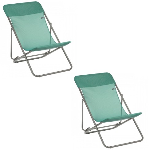 Lafuma Maxi Transat 4 Lockable Angle Camping Steel Batyline Mesh Sling Lounge Chair, Chlorophyll (2 Pack) : Target
