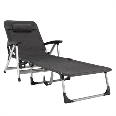Tangkula Folding Camping Cot, Adjustable 7-position Lounge Chair w/ Removable Headrest & Cup Holder Black/ Grey/ Beige/ Blue