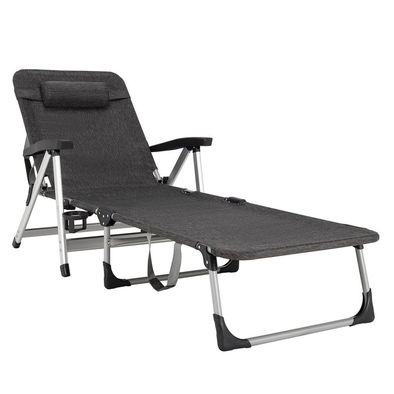Tangkula Folding Camping Cot, Adjustable 7-position Lounge Chair w/ Removable Headrest & Cup Holder Black/ Grey/ Beige/ Blue, 1 of 10