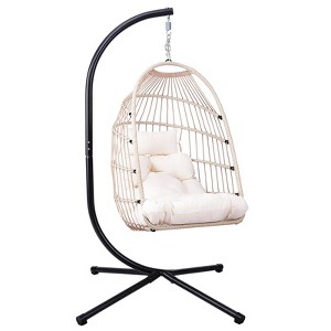 NAYSAYE Patio Swing Woven Hanging Chair Comfortable Durable Design for Outdoor Relaxation , Gray and White, 29.13"*24.4"*50.7" - 1 of 4