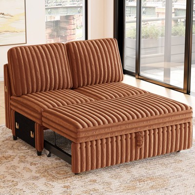 Belffin Corduroy Sleeper Sofa with Pull Out Bed Module Loveseat with Pullout Bed for Sectional Sofa Couch