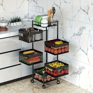 Racxily 5 Tier Kitchen Storage Shelf, Rolling Metal Fruit Vegetable Storage Basket, Multi-Layer Vegetable Rack, Trolley on Wheels - 1 of 4