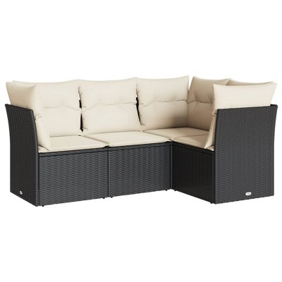 vidaXL 4 Piece Patio Sofa Set with Cushions Black and Cream - Without Table