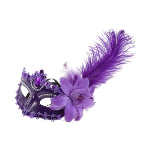 Unique Bargains Ostrich Feather Half Face Party Mask Purple 1 Pc - 1 of 4