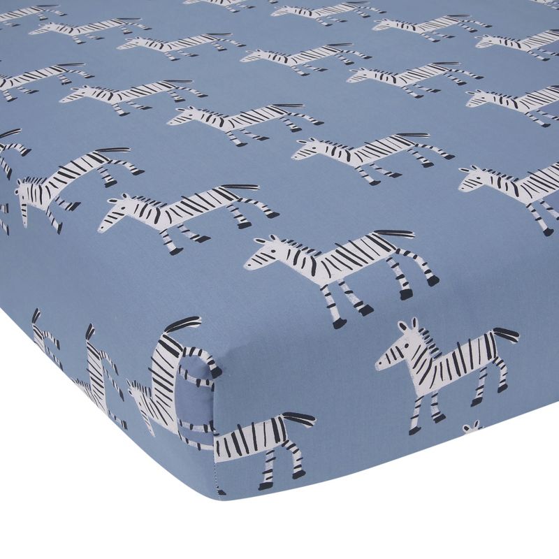 Lambs & Ivy Signature Zebra Blue Organic Cotton 2-Pack Fitted Crib Sheets, 2 of 6