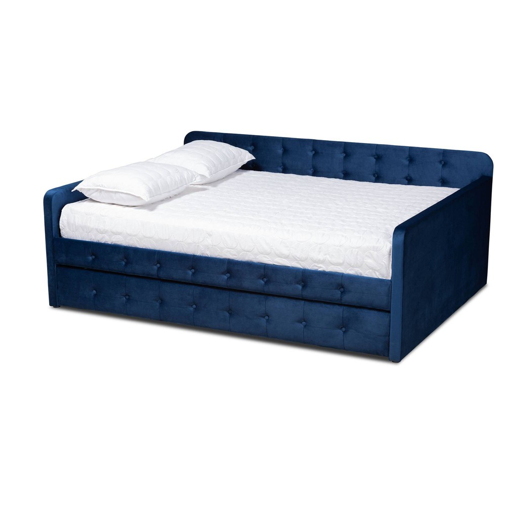 Photos - Bed Frame Full Jona Velvet Fabric Upholstered and Button Tufted Daybed with Trundle