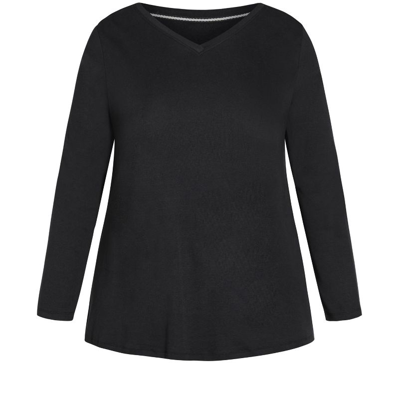 Women's Plus Size V Neck Essential 3/4 Sleeve Tee - black | AVENUE, 3 of 4
