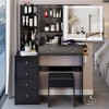Sapphtopaz 37" Vanity Desk Modern Makeup Vanity with 2 Socket, Hair Dryer Stand, LED Sliding Mirror for Bedroom, Living Room, Locker Room - 2 of 4