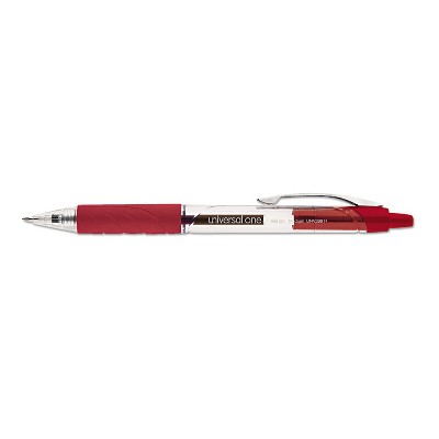 UNIVERSAL Clear Roller Ball Retractable Gel Pen Red Ink Medium Dozen 39914