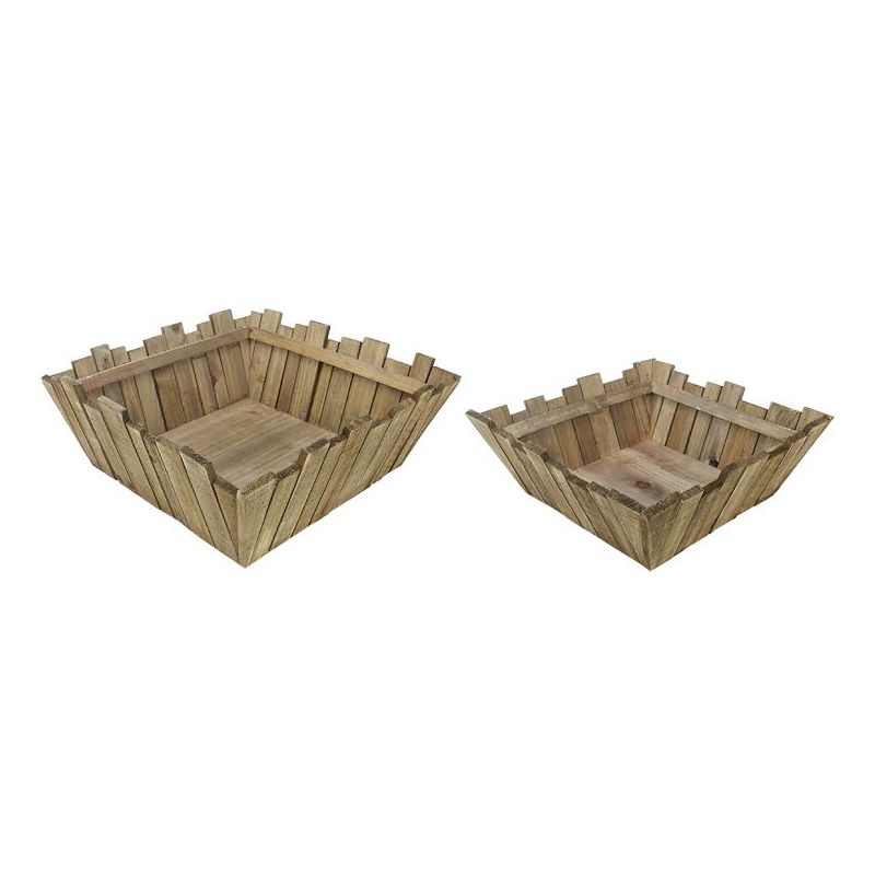 Napa Home & Garden Set of 2 Square Rustic Wooden Baskets with Rectangular Pickets 16" - Brown, 1 of 4
