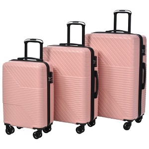 3 Pieces Luggage Sets Travel Suitcase with Double Spinner 8 Wheels TSA Lock Silent-Running Lightweight Hardshell Suitcase 20'' 24'' 28'' - 1 of 4